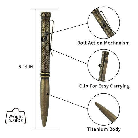 BESTECHMAN SCRIBE BM16E Titanium Pen with Carabiner, Bronze+Black Stonewash