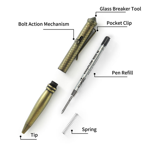 BESTECHMAN SCRIBE BM17D Titanium Pen with Glass Breaker Tool+ Carabiner , Bronze + Black Stonewash