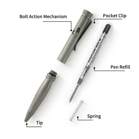 BESTECHMAN SCRIBE BM16A Titanium Pen with Carabiner, Grey