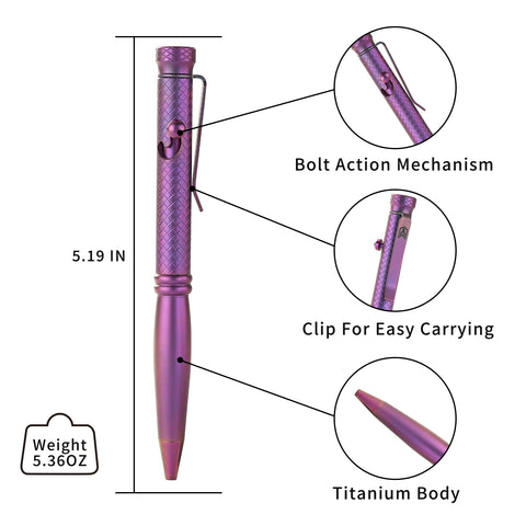 BESTECHMAN SCRIBE BM16C Titanium Pen with Carabiner, Purple