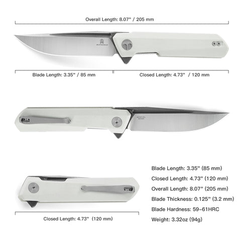 BESTECHMAN DUNDEE BMK01G: 3.35" D2 Steel Blade, G10 Scales, Liner Lock, Flipper