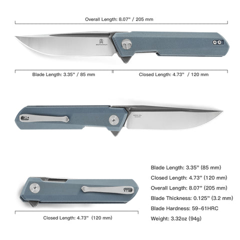 BESTECHMAN DUNDEE BMK01F: 3.35" D2 Steel Blade, G10 Scales, Liner Lock, Flipper