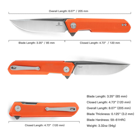 BESTECHMAN DUNDEE BMK01H: 3.35" D2 Steel Blade, G10 Scales, Liner Lock, Flipper