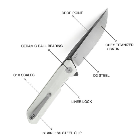 BESTECHMAN DUNDEE BMK01G: 3.35" D2 Steel Blade, G10 Scales, Liner Lock, Flipper