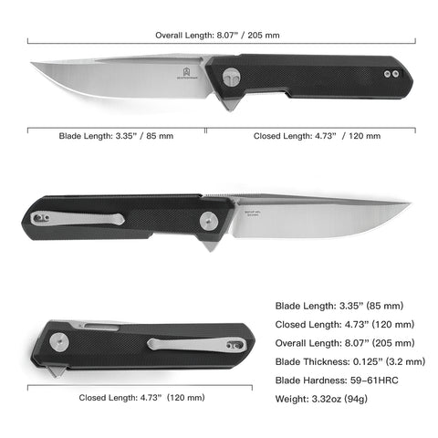 BESTECHMAN DUNDEE BMK01A: 3.35" D2 Steel Blade, G10 Scales, Liner Lock, Flipper