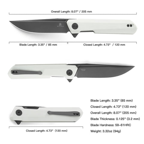 BESTECHMAN DUNDEE BMK01I: 3.35" D2 Steel Blade, G10 Scales, Liner Lock, Flipper