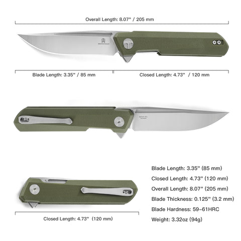 BESTECHMAN DUNDEE BMK01B: 3.35" D2 Steel Blade, G10 Scales, Liner Lock, Flipper