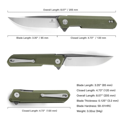 BESTECHMAN DUNDEE BMK01E: 3.35" D2 Steel Blade, G10 Scales, Liner Lock, Flipper