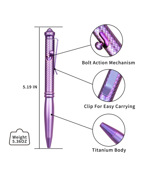 BESTECHMAN SCRIBE BM17E Titanium Pen with Glass Breaker Tool+ Carabiner, Purple
