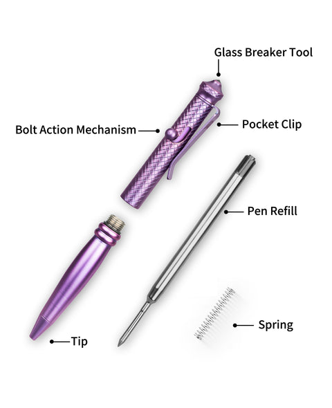 BESTECHMAN SCRIBE BM17E Titanium Pen with Glass Breaker Tool+ Carabiner, Purple