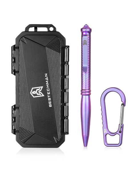 BESTECHMAN SCRIBE BM17E Titanium Pen with Glass Breaker Tool+ Carabiner, Purple
