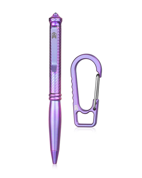 BESTECHMAN SCRIBE BM17E Titanium Pen with Glass Breaker Tool+ Carabiner, Purple