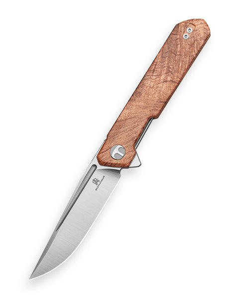 BESTECHMAN DUNDEE BMK01-W-1: 3.35" D2 Steel Blade, Wood Scales, Liner Lock, Flipper