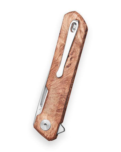 BESTECHMAN DUNDEE BMK01-W-1: 3.35" D2 Steel Blade, Wood Scales, Liner Lock, Flipper