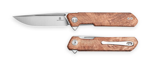 BESTECHMAN DUNDEE BMK01-W-1: 3.35" D2 Steel Blade, Wood Scales, Liner Lock, Flipper