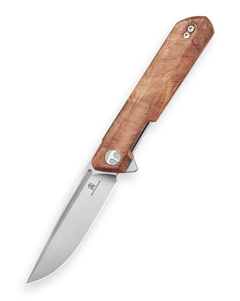 BESTECHMAN DUNDEE BMK01-W-2: 3.35" 14C28N Steel Blade, Wood Scales, Liner Lock, Flipper