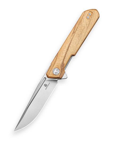 BESTECHMAN DUNDEE BMK01-W-4: 3.35" D2 Steel Blade, Wood Scales, Liner Lock, Flipper