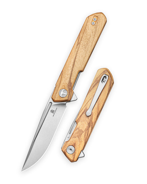 BESTECHMAN DUNDEE BMK01-W-4: 3.35" D2 Steel Blade, Wood Scales, Liner Lock, Flipper