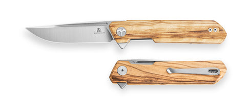 BESTECHMAN DUNDEE BMK01-W-5: 3.35" 14C28N Steel Blade, Wood Scales, Liner Lock, Flipper