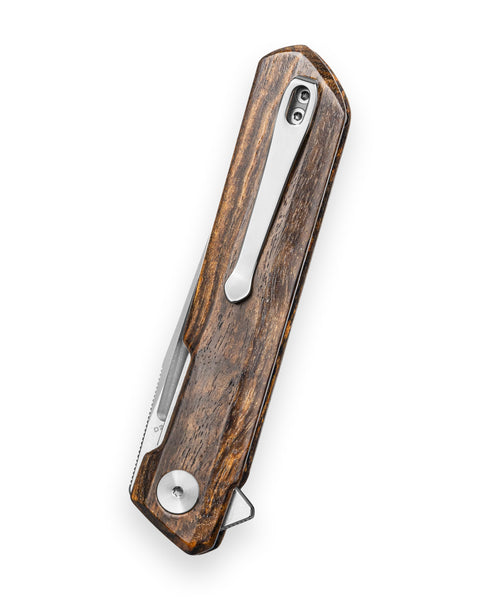 BESTECHMAN DUNDEE BMK01-W-7: 3.35" D2 Steel Blade, Wood Scales, Liner Lock, Flipper