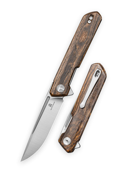 BESTECHMAN DUNDEE BMK01-W-7: 3.35" D2 Steel Blade, Wood Scales, Liner Lock, Flipper