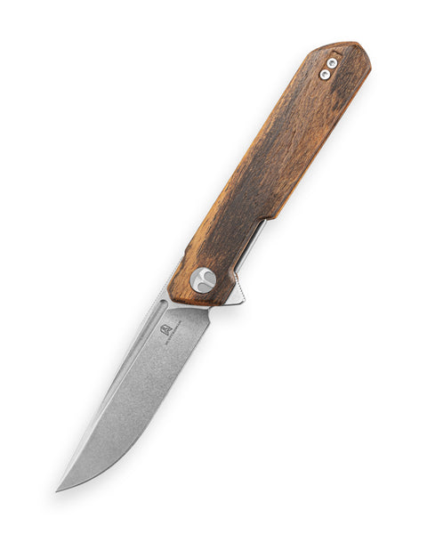 BESTECHMAN DUNDEE BMK01-W-8: 3.35" 14C28N Steel Blade, Wood Scales, Liner Lock, Flipper