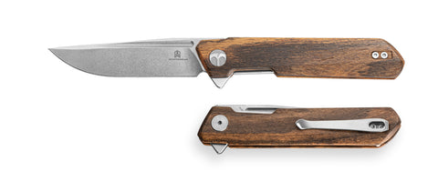 BESTECHMAN DUNDEE BMK01-W-8: 3.35" 14C28N Steel Blade, Wood Scales, Liner Lock, Flipper