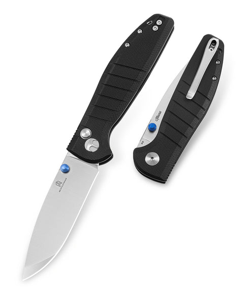 BESTECHMAN GOODBOY BMK04A: 3.54" D2 Steel Blade, G10 Scales, Button Lock, Thumb Studs
