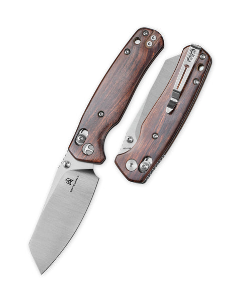 BESTECHMAN CICADA'S WING BMK06-W-3: 3.15" 10Cr15MoV Satin Blade, Desert Ironwood Scales, B-Lock, Folding Knife