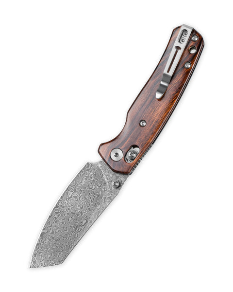 BESTECHMAN CICADA'S WING BMK06-W-4: 3.15" Damascus Blade, Desert Ironwood Scales, B-Lock, Folding Knife