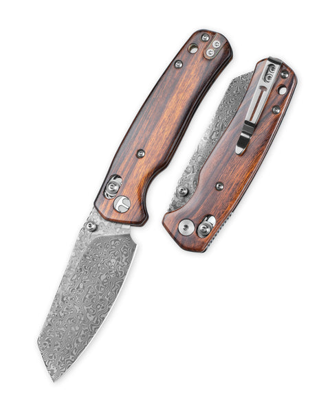 BESTECHMAN CICADA'S WING BMK06-W-4: 3.15" Damascus Blade, Desert Ironwood Scales, B-Lock, Folding Knife