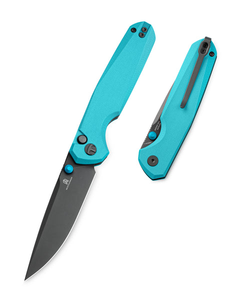 BESTECHMAN VELIX BMK07D: 3.315" 14C28N Steel Blade, G10 Scales, Button Lock, Flipper