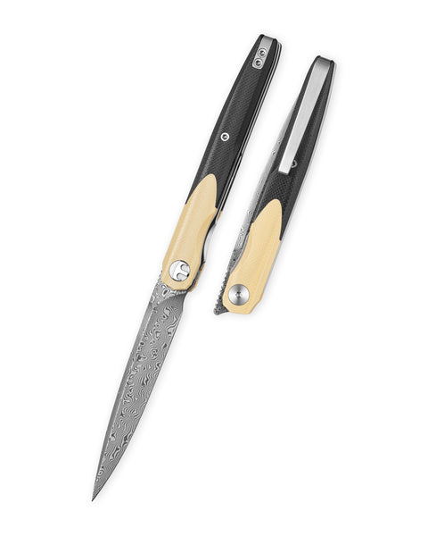 BESTECHMAN LANZA BMK14-D-2: 3.45" Damascus Blade, G10 Scales, Liner Lock, Front Flipper