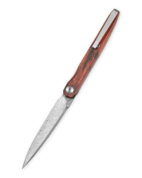 BESTECHMAN LANZA BMK14-D-3: 3.45" Damascus Blade, Rosewood Scales, Liner Lock, Front Flipper