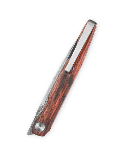 BESTECHMAN LANZA BMK14-D-3: 3.45" Damascus Blade, Rosewood Scales, Liner Lock, Front Flipper