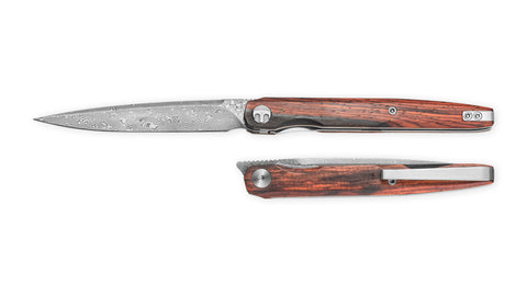 BESTECHMAN LANZA BMK14-D-3: 3.45" Damascus Blade, Rosewood Scales, Liner Lock, Front Flipper