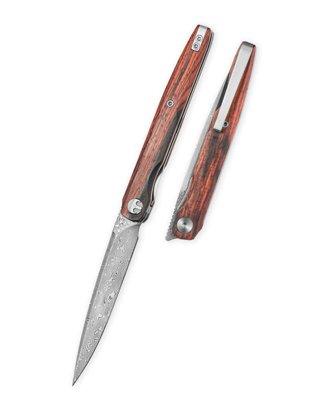 BESTECHMAN LANZA BMK14-D-3: 3.45" Damascus Blade, Rosewood Scales, Liner Lock, Front Flipper