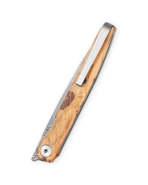 BESTECHMAN LANZA BMK14-D-4: 3.45" Damascus Blade, Olive Wood Scales, Liner Lock, Front Flipper