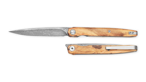 BESTECHMAN LANZA BMK14-D-4: 3.45" Damascus Blade, Olive Wood Scales, Liner Lock, Front Flipper