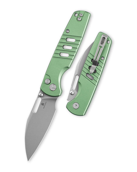BESTECHMAN VECTOR BMK15C: 3.15" D2 Steel Blade, Aluminum Scales, Button Lock, Thumb Stub, Thumb Hole