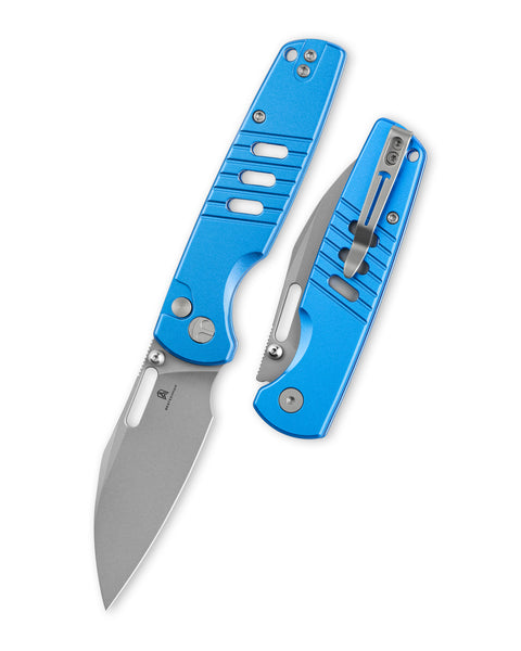 BESTECHMAN VECTOR BMK15D: 3.15" D2 Steel Blade, Aluminum Scales, Button Lock, Thumb Stub, Thumb Hole