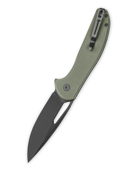 BESTECHMAN WHALEFIN BMK18D: 3.4" D2 Steel Blade, G10 Scales, Button Lock, Thumb Hole