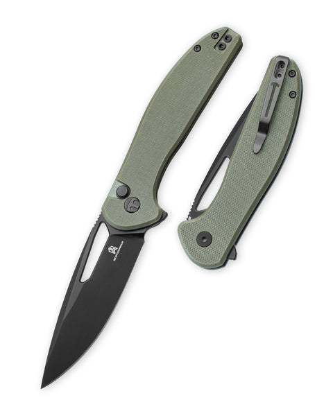 BESTECHMAN WHALEFIN BMK18D: 3.4" D2 Steel Blade, G10 Scales, Button Lock, Thumb Hole