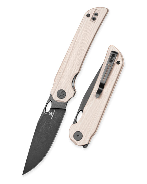 BESTECHMAN SMUGA BMK22F: 3.55" AEB-L Steel Blade, G10 Scales, Liner Lock, Thumb Hole, Flipper