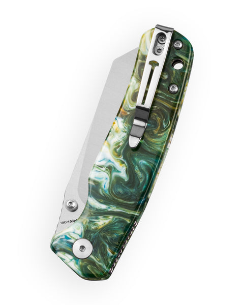 BESTECHMAN CICADA'S WING-TL BMK24-R-1: 3.15" 10Cr15CoMoV Blade, Resin Scales, Top Liner Lock, Folding Knife