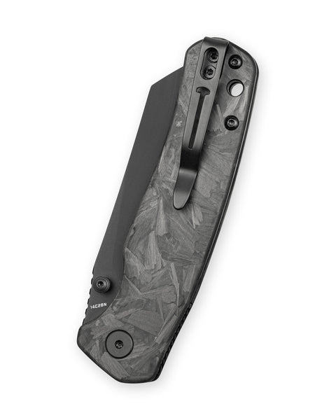 BESTECHMAN CICADA'S WING-TL BMK24-T-1: 3.15" 14C28N Blade, Blue Glow Carbon Fiber Scales, Button-Actuated Liner Lock, Folding Knife