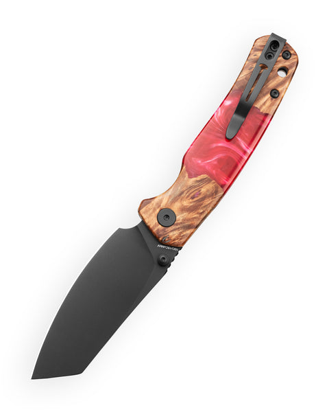 BESTECHMAN CICADA'S WING-TL BMK24-W-1: 3.15" 10Cr15CoMoV Blade, Wood and Resin Scales, Top Liner Lock, Folding Knife