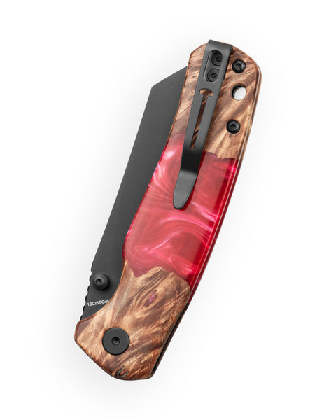BESTECHMAN CICADA'S WING-TL BMK24-W-1: 3.15" 10Cr15CoMoV Blade, Wood and Resin Scales, Top Liner Lock, Folding Knife
