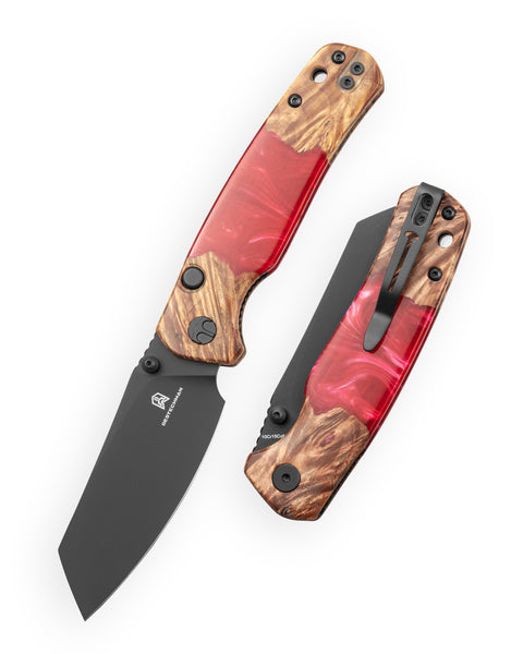 BESTECHMAN CICADA'S WING-TL BMK24-W-1: 3.15" 10Cr15CoMoV Blade, Wood and Resin Scales, Top Liner Lock, Folding Knife