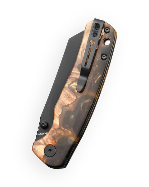 BESTECHMAN CICADA'S WING-TL BMK24-W-2: 3.15" 10Cr15CoMoV Blade, Wood and Resin Scales, Top Liner Lock, Folding Knife